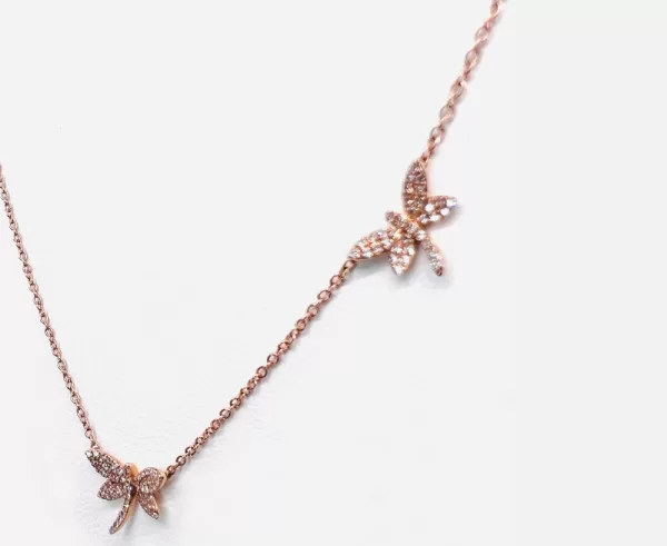 14 Karat Rose Gold Round Brilliant Diamond Dragonfly Necklace