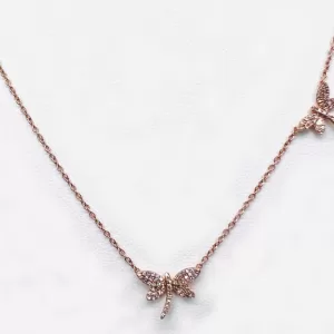 14 Karat Rose Gold Round Brilliant Diamond Dragonfly Necklace