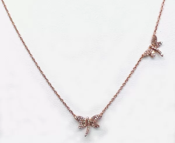 14 Karat Rose Gold Round Brilliant Diamond Dragonfly Necklace