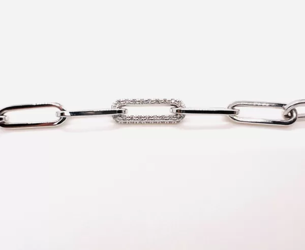 14 Karat White Gold Round Brilliant Diamond Paperclip Bracelet