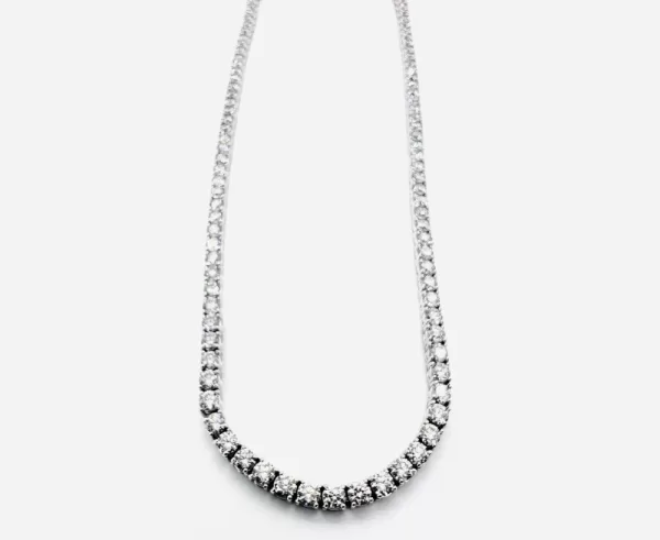 14 Karat White Gold Round Brilliant Diamond Tennis Necklace