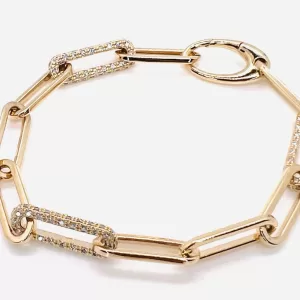 14 Karat Yellow Gold Round Brilliant Diamond Paperclip Bracelet