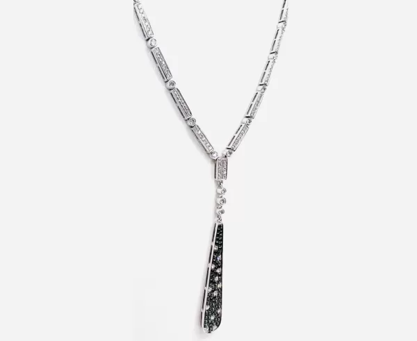 18 Karat White Gold Round Brilliant | Black Diamond Necklace