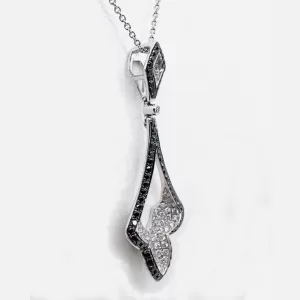 18 Karat White Gold Round Brilliant Diamond and Black Diamond Pendant with Chain