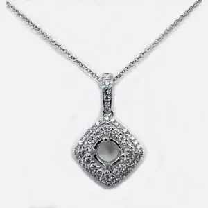 18 Karat White Gold Round Brilliant Diamond Semi-Mount Pendant with Chain