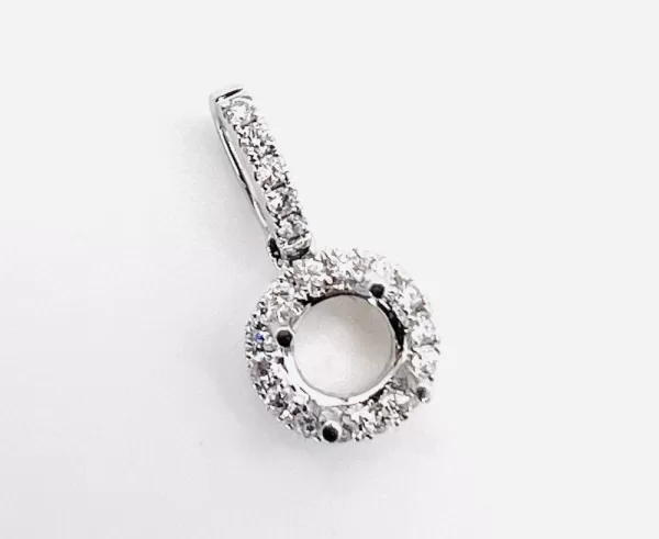 18 Karat White Gold Round Brilliant Diamond Semi-Mount Pendant D2