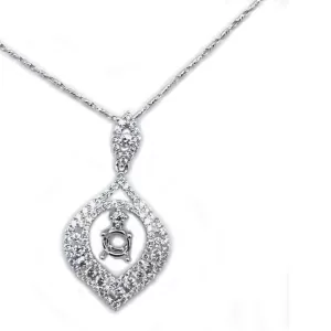 18 Karat White Gold Round Brilliant Diamond Semi-Mount Pendant with Chain D2