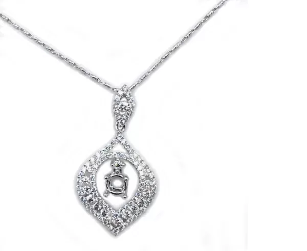 18 Karat White Gold Round Brilliant Diamond Semi-Mount Pendant with Chain D2