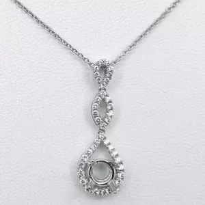 18 Karat White Gold Round Brilliant Diamond Semi-Mount Pendant with Chain D3