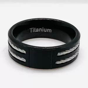 Tungsten Men's Band Inset Silver Rope Exterior