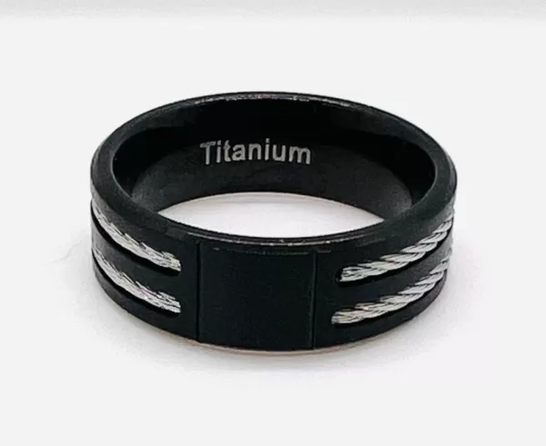 Tungsten Men's Band Inset Silver Rope Exterior