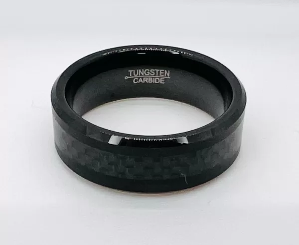 Tungsten Men's Band Matte with Shiny Black Exterior