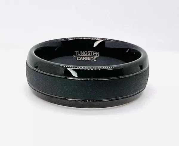 Tungsten Men's Band Matte with Shiny Rounded Exterior