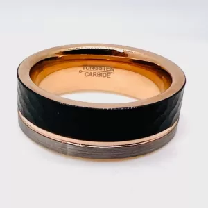 Tungsten Men's Band Rose Gold Border with Black Exterior