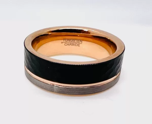 Tungsten Men's Band Rose Gold Border with Black Exterior