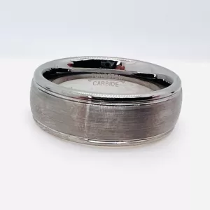 Tungsten Men's Band Shiny with Matte Silver Exterior