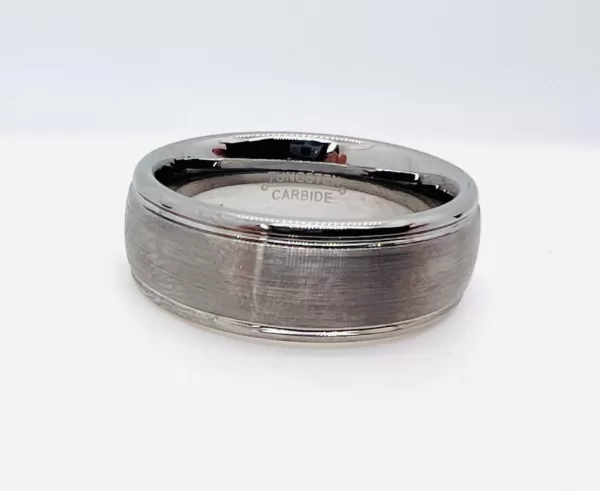 Tungsten Men's Band Shiny with Matte Silver Exterior