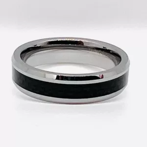 Tungsten Men's Band Silver Border with Black Exterior