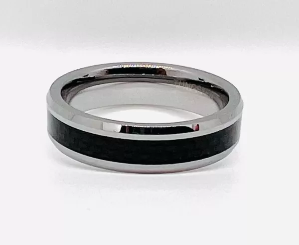 Tungsten Men's Band Silver Border with Black Exterior