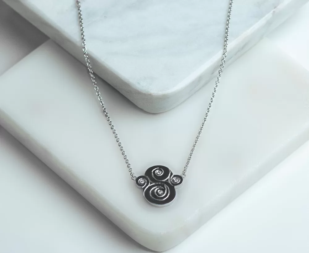 Air Element Pendant Necklace "Art of Life" Collection 18K White Gold Puff